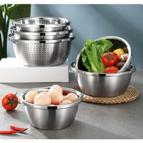 304 stainless steel mixing bowl (5 sets) non-slip nesting mixing bowl set salad mixing bowl for cooking