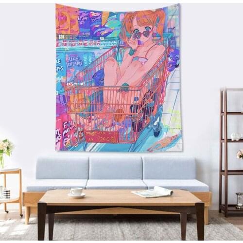 Cartoon Girl Tapestry Bedroom Decor Pink Cute Fashion Hot Selling Blanket Background Cute Home Decor Wall Hanging Tapestry