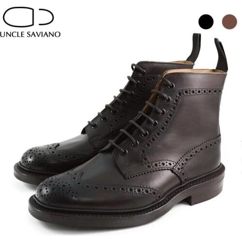 Uncle Saviano Winter Add Velvet Mens Boots Shoe Best High-Top Genuine Leather Work Boots Fashion Designer Handmade Man Shoes