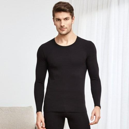 Men Long Underwear Solid Round Collar Undershirts Autumn Winter Men Thermal Underwear Set