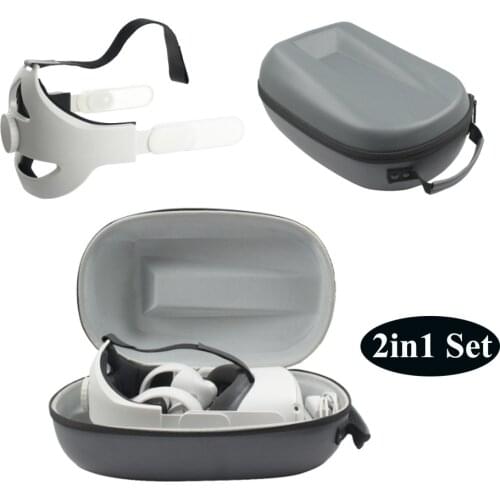 2in1 Set for Oculus Quest 2 PU Storage Bag Elite Head Strap for Enhanced Support and Comfort in VR Hard Carrying Case Accessory
