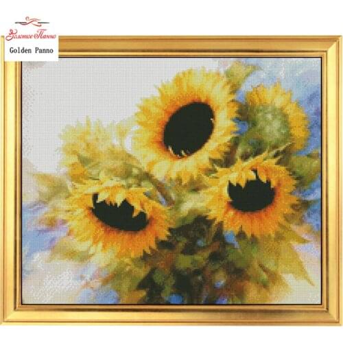 Golden Panno,Needlework,Embroidery,DIYFloral Painting,Cross stitch,kits,14ct sunflower home Cross-stitch,Sets For Embroidery