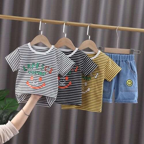 Summer New Childrens Clothing Stripe T-Shirt Kids Clothing Sets Letter Print Baby Boy Clothes O-neck Family Clothing Sets 1-5 Y