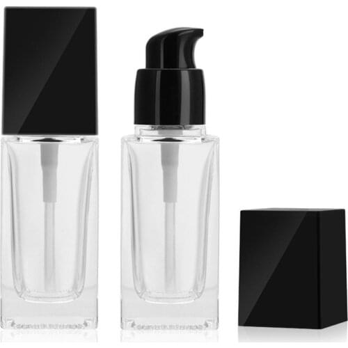 2020 New 1pc 30ml Square Liquid Foundation Frosted Glass Bottle Essence Emulsion Refillable Bottles Cosmetic Packaging Container