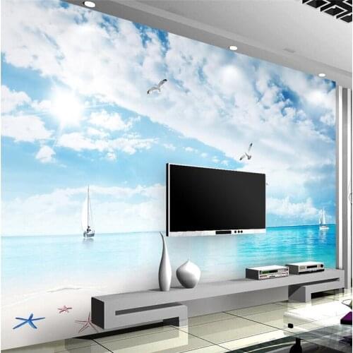 Wellyu wallpaper for walls 3 d Blue sky white clouds beach view 3D TV wall Custom wallpaper papel de parede para quart