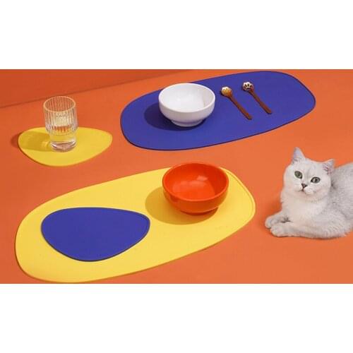 Pet Placemat Waterproof Cat Bowl Mat Non-slip Pet Mat Anti-spill Food Grade Silicone Dog Placemat Blue Yellow Puppy Accessories