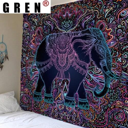 GREN Religion Culture Hanging Tapestry Buddha Statue Wall Cloth Bedspread Hippie Psychedelic Elephant Bohemian Home Decor