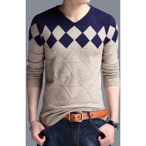 Autumn Pattern Plaid Knitting Fashion Casual Thin Pullover Men V-neck Knitwear Plus Size 4XL Sweater Hombre England Style