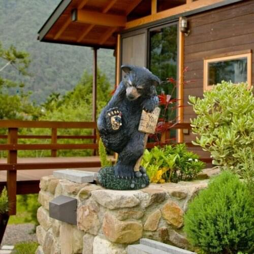 Garden Gnome Statue With Bear Sculptures Tree Decoration Garden Resin Outdoor Lawn Stakes Dwarfs Figurines Desktop Ornaments
