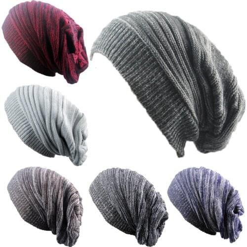 Men and women hat mixed color cotton striped hip hop Sk Sk winter warm hat scarf Beanies knit long loose hat gorro headdress