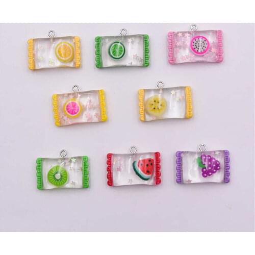 Julie Wang 10PCS Resin Sweet Fruit Candy Charms Random Mixed Artificial Food Jewelry Making Phone Case Decor Accessory