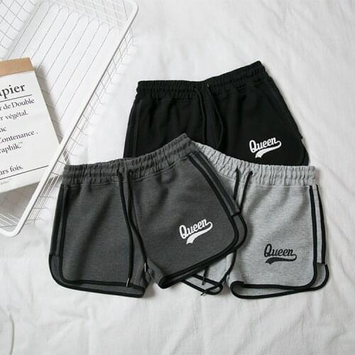 Obrix Sporty Female Home Shorts Fitness Mid Waist Short Athletics Elastic Waist Small Print Side Stripes Shorts For Women