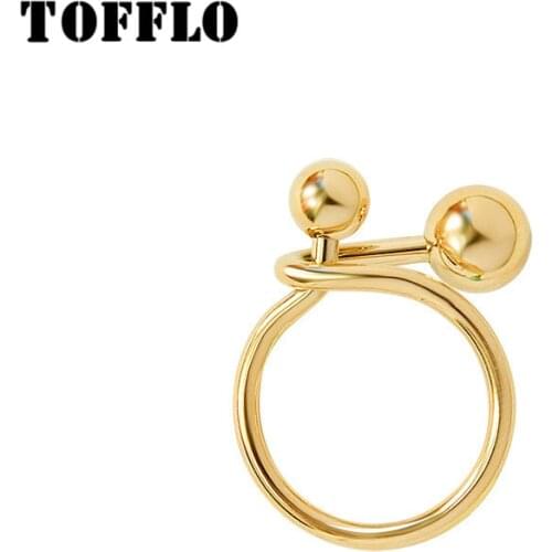 TOFFLO Stainless Steel Jewelry Creative Line Art Double Ball Ring For Women Fashion Ring BSA112