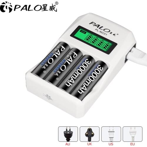 Palo 4 Slot LCD Display Smart Intelligent AA AAA Battery Charger For 1.2V AA AAA NiCd NiMh Rechargeable Batteries Quick Charge