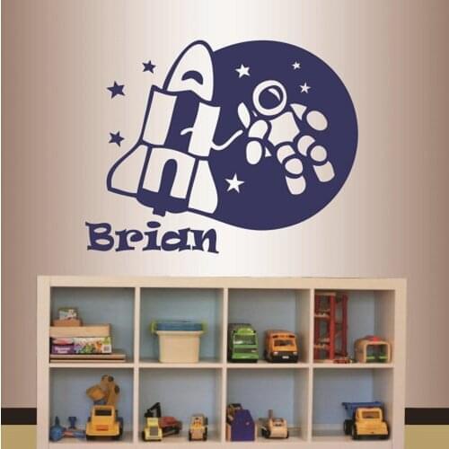 Vinyl wall decals custom name stickers spaceship wall stickers astronaut boy playroom bedroom stylish decoration stickers D9