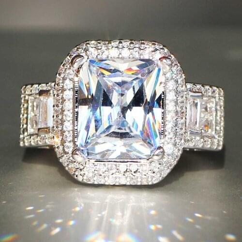 YaYI Jewelry Princess Cut 7.3 CT White Zircon Silver Color Engagement Rings wedding Heart Rings Girls Party ring Gifts 889