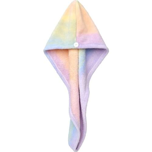 Women Tie-Dye Rainbow Colorful Towel Wrap Coral Velvet Super Absorbent Quick Hair Dry Hat Bath Shower Turban Cap
