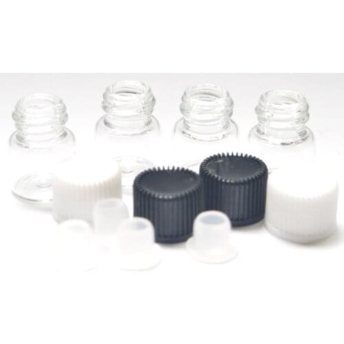 200pcs 1/4 Dram Small Clear Perfume Sample Glass Bottle with Orifice Reducer and Cap 1ml Mini Essential Oil Liquid Vials