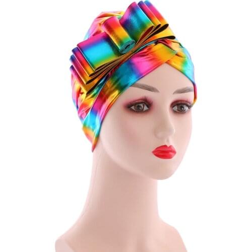 2021Fashion bow-tie womens turban caps stretchy female headwrap bonnet cancer headwear muslim turban hijabs islamic headscarf