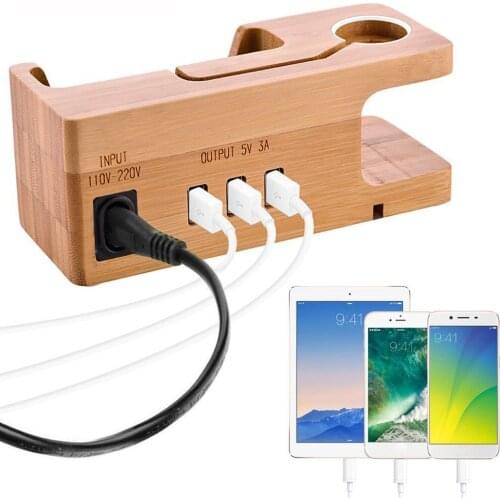 Besegad Bamboo Charging Stand Charger Dock Mount Holder Bracket Station for Iwatch iPhone 10 X 8 7 Plus Apple Watch Accessory