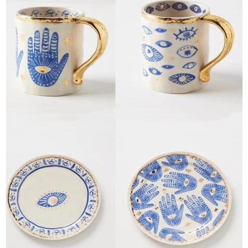 Eye Cup Palm Print Hand Ceramic Mug Plate Series Couple Tableware Indian Style Totem