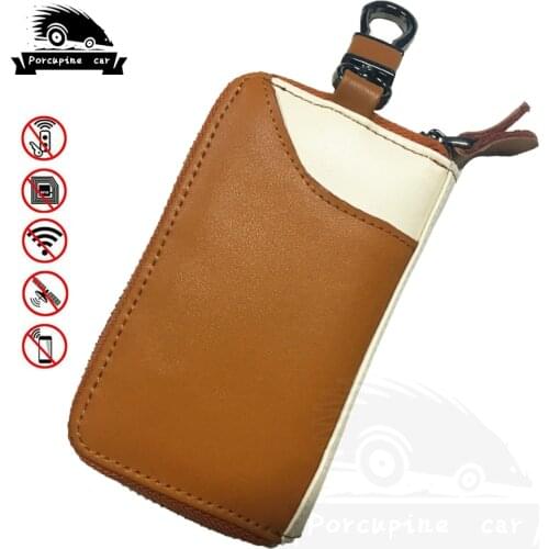 Leather Faraday Car Keys RFID Signal Blocker Case FOB Shielding Pouch Portable Credit Card Bags Organizer Keys Wallet BAG