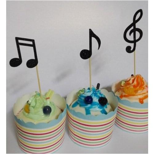 Black glitter music notes cupcake Toppers decorations wedding party Bridal shower Baby Shower Birthday food picks