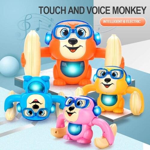 Baby Voice Control Electric Flip Rolling Little Monkey Toy Voice-Activated Tumbling Monkey With Music and LED Light