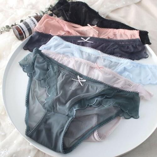 Flower Girl Embroidered Underwear Soft Mesh Breathable Bow Cotton Triangle Corset Lace Sexy Lingerie Seamless Transparent Briefs