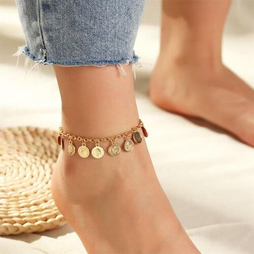 European And American Elements Beach Style Retro Portrait Pendant Anklet Fashion Lady Ankle Bracelet Medal Pendant Anklet Gift
