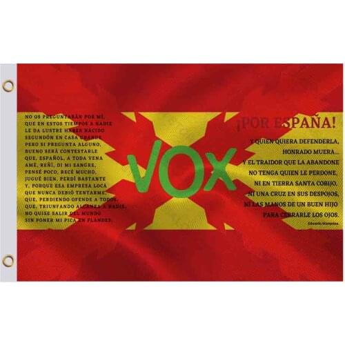 Spain Flag Burgundy And Poem Of The Anthem Of The Spanish Army Tercios With Name Of Party Vox 3x5Ft 90x150cm 100D Polyester