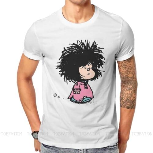 Mafalda Quino Comics Manga Girl Cartoon Essential T Shirt Men Ofertas Plus Size O-Neck Tshirt Cotton Harajuku Streetwear