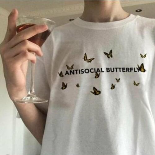 Antisocial Butterfly T-shirt Women Harajuku Funny Graphic New Summer Ladies Short Sleeve casual chic Aesthetic Clothes women Tee