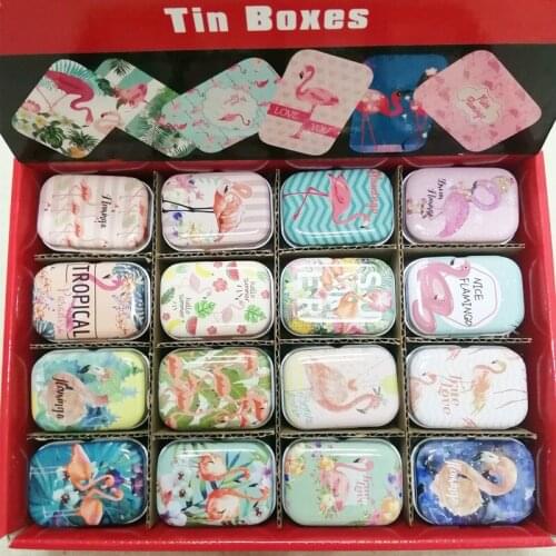 32pcs/box Mixed Cartoon flaming Printing Mini Pill Case Collectables mini Box Diy storage box square lipstick case small tin box