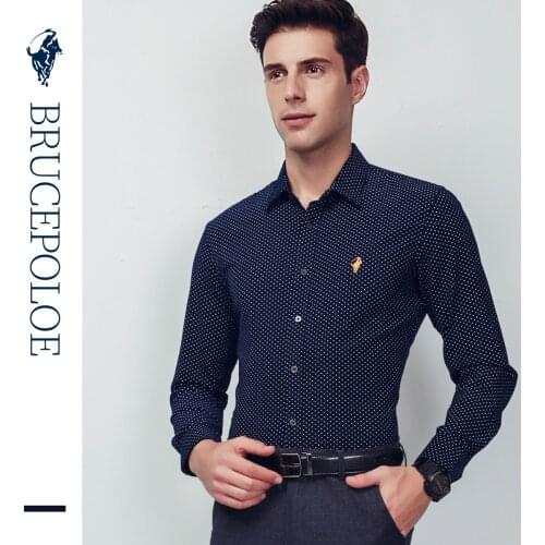 Corduroy Shirt Bruce Paul 2019 Autumn and Winter Polka Dot Mens Long-Sleeved Shirt Cotton Business Shirt