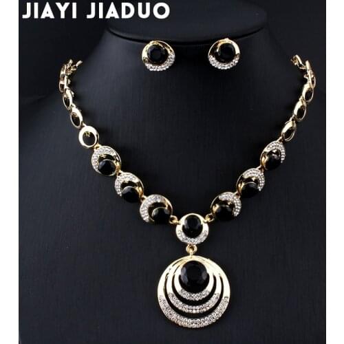 Jiayijiaduo Fashion Wedding Jewelry sets gold-color women Round Pendant Necklace Earrings black dress accessories Drop shipping