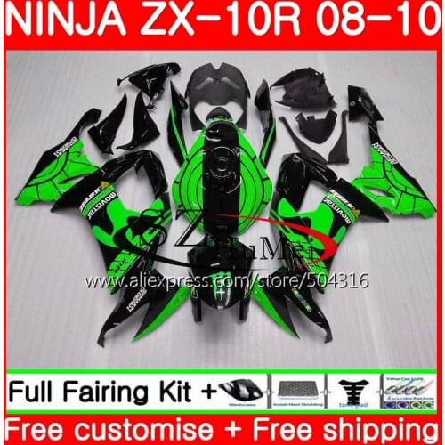 Bodywork For KAWASAKI Green black NINJA ZX 10 R ZX10R ZX1000C 18SH1 ZX 10R 08 09 10 ZX1000 ZX-10R 2008 2009 2010 Fairings kit