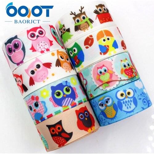 175316,22MM cartoon owl Printed grosgrain ribbon,garment accessories hair accessories material, DIY Handmade decoration wrapping
