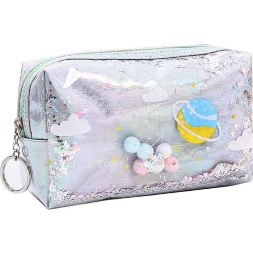 Lovely Large Quicksand Planet Pencil Case Leather Pen Box Makeup Bag Girls Gift Office School Supplies