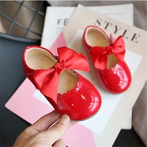 HOT Girls Shoes Toddlers Infants Leather Shoes Childrens Flats PU Patent Leather Kids Cute bow Princess shoes EUR size 15-30