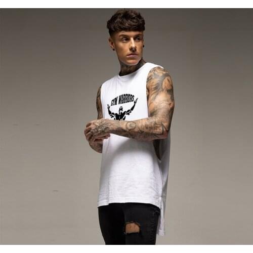 Gym Clothing Cotton Bodybuilding Tank Top Men Extend Long Cut Off Dropped Armholes Sports Vest Workout Fitness Sleeveless Shirt