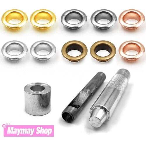 50pcs 8mm Hole Metal Eyelets Grommets with Washer Punch Set Tool Diy Leathercraft Accessories Clothes Shoes Belt Cap Bag Tags
