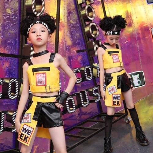 Simple Fashion HipHop Costume For Boy Girl Stage Competition Show Kids Street Dance Jazz Suit Clothes 110-160CM