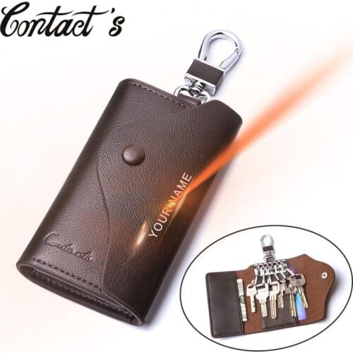 Mens Car Keys Wallets Genuine Cowhide Leather Male Key Holder Organizer Housekeeper Keychain Purse Key Ring Bag Keys Case Pouch