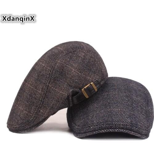 XdanqinX Mens Warm Berets 2019 New Winter Men Cotton Velvet Thick Tongue Caps Brands Cap Adjustable Head Size Dads Winter Hat
