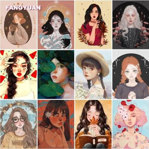 Diamond Painting Kit Female Portrait Illustration Wall Art Cross Stitch Kits Rhinestones Handmade Artwork Mosaic Paintings Gift