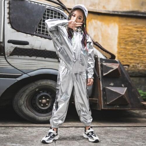 Jazz Hip Hop Performance Clothing For Girls Silver Jacket Pants Kids Stage Wear Boys Street Dance Costume Rave Clothes BL6344