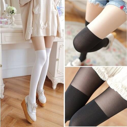 Autumn Japan Women Fake Splicing Silk Stockings Lolita Cosplay Velvet False Legs Prevent Snagging Tight TuiWa