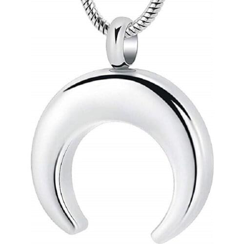 Memorial Urn Neckalce Keepsake Pendant For Ashes Stainless Steel crescent Cremation Jewelry High Polished Engravable