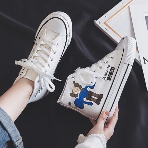 Inner raised canvas shoes womens new fall / winter 2020 versatile thick bottom graffiti casual shoes printed trendy shoe board